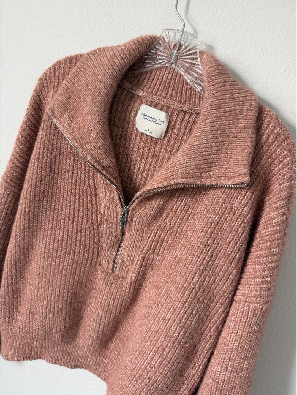 Abercrombie & Fitch Long Sleeve Half Zip Ribbed Cropped Fit Sweater Size L - Picture 3 of 7